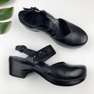 Dansko Trista Mary Jane Clogs Black Leather Slingback Cutout Women's 38 US 7.5 8